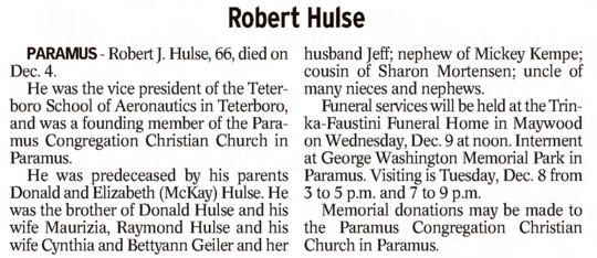 Robert Hulse Obituary