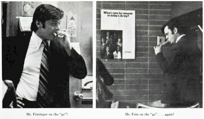 Candid section - Mr. Fritzinger, 1974 Delphian Yearbook of Paramus High School