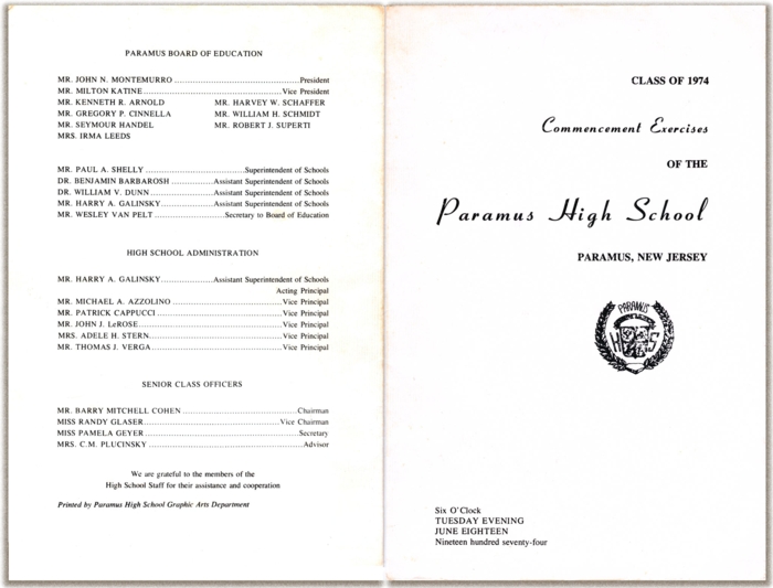 Commencement Program from the Class of 1974 cover