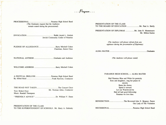 Commencement Program from the Class of 1974 inside