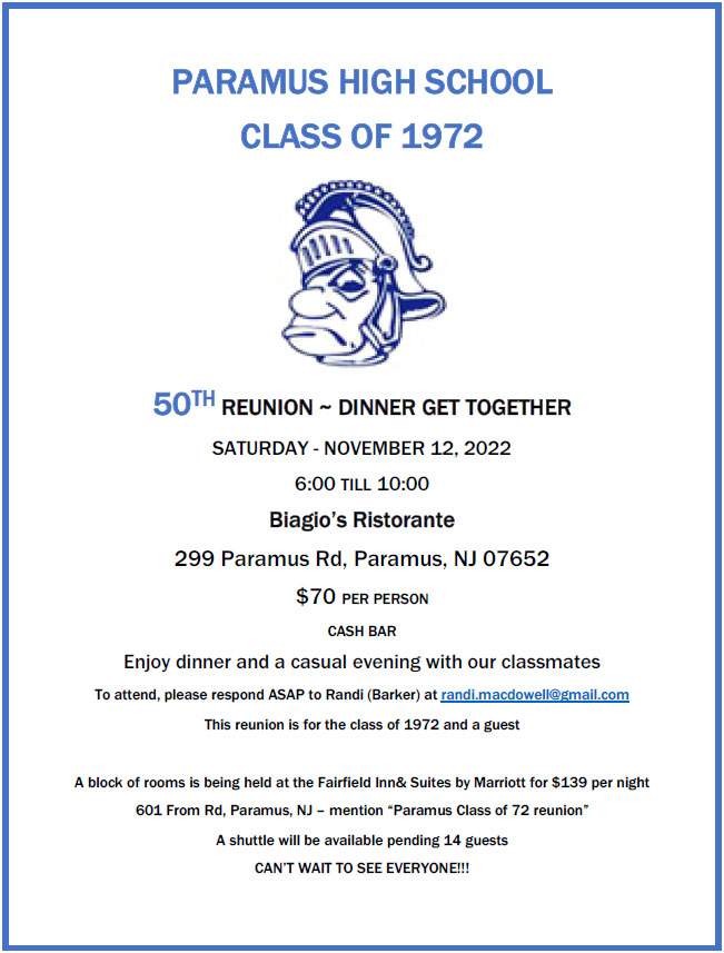 Paramus High School 1972 Reunion Nov 12, 2022