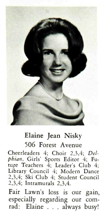 Elaine Nisky (Samantha McRaney), Paramus High School Class of 1965
